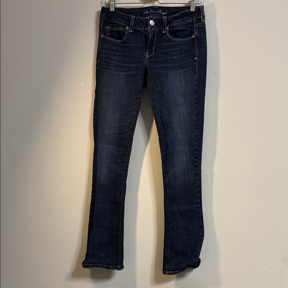 American Eagle Skinny Kick Dark Wash Women’s Jeans Size 8 Long mid rise‎